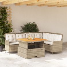 Salon de jardin avec coussins 2 pcs beige résine tressée