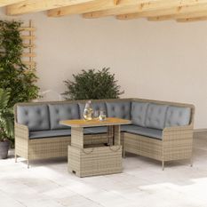 Salon de jardin avec coussins 2 pcs beige résine tressée