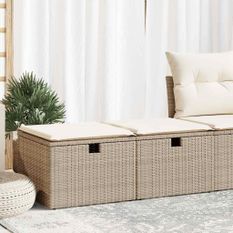 Salon de jardin avec coussins 2 pcs beige résine tressée acacia