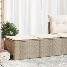 Salon de jardin avec coussins 2 pcs beige résine tressée acacia