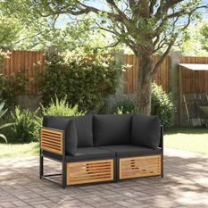 Salon de jardin avec coussins 2 pcs bois massif acacia