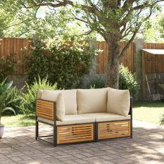 Salon de jardin avec coussins 2 pcs bois massif acacia