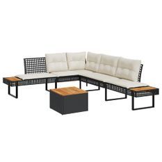 Salon de jardin avec coussins 2 pcs noir résine tressée acacia