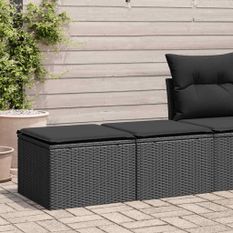 Salon de jardin avec coussins 2 pcs noir résine tressée acacia