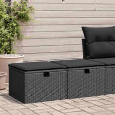 Salon de jardin avec coussins 2 pcs noir résine tressée acacia