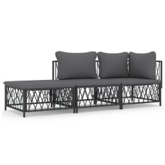Salon de jardin avec coussins 3 pcs anthracite acier
