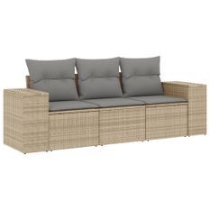 Salon de jardin avec coussins 3 pcs beige résine tressée