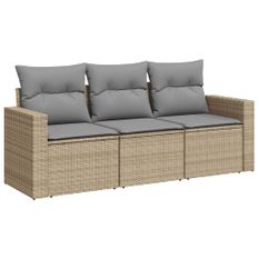 Salon de jardin avec coussins 3 pcs beige résine tressée