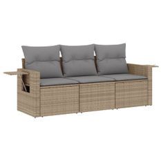 Salon de jardin avec coussins 3 pcs beige résine tressée