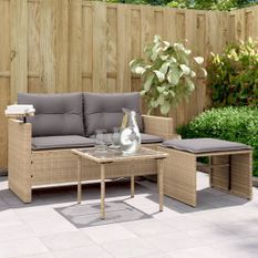 Salon de jardin avec coussins 3 pcs beige résine tressée