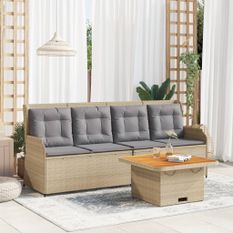 Salon de jardin avec coussins 3 pcs beige résine tressée