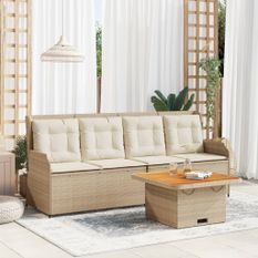 Salon de jardin avec coussins 3 pcs beige résine tressée