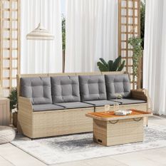 Salon de jardin avec coussins 3 pcs beige résine tressée