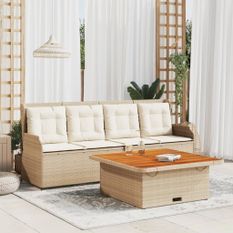 Salon de jardin avec coussins 3 pcs beige résine tressée