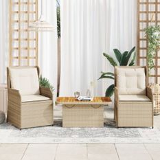 Salon de jardin avec coussins 3 pcs beige résine tressée