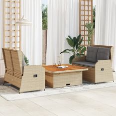 Salon de jardin avec coussins 3 pcs beige résine tressée