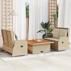 Salon de jardin avec coussins 3 pcs beige résine tressée