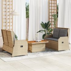 Salon de jardin avec coussins 3 pcs beige résine tressée