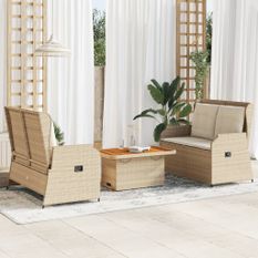 Salon de jardin avec coussins 3 pcs beige résine tressée