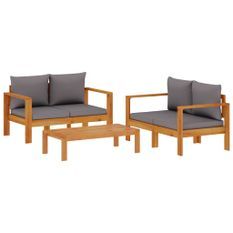 Salon de jardin avec coussins 3 pcs bois massif d'acacia