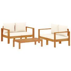 Salon de jardin avec coussins 3 pcs bois massif d'acacia