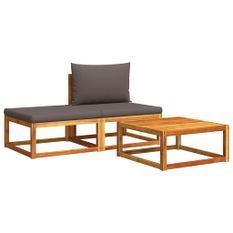 Salon de jardin avec coussins 3 pcs bois massif d'acacia