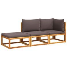Salon de jardin avec coussins 3 pcs bois massif d'acacia