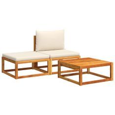 Salon de jardin avec coussins 3 pcs bois massif d'acacia
