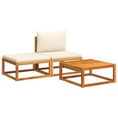 Salon de jardin avec coussins 3 pcs bois massif d'acacia