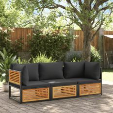 Salon de jardin avec coussins 3 pcs bois massif d'acacia