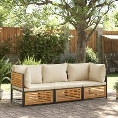 Salon de jardin avec coussins 3 pcs bois massif d'acacia