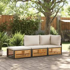 Salon de jardin avec coussins 3 pcs bois massif d'acacia