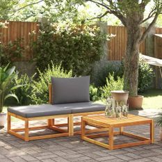 Salon de jardin avec coussins 3 pcs bois massif d'acacia