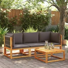 Salon de jardin avec coussins 3 pcs bois massif d'acacia