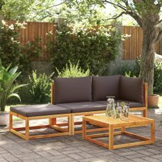 Salon de jardin avec coussins 3 pcs bois massif d'acacia