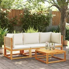 Salon de jardin avec coussins 3 pcs bois massif d'acacia