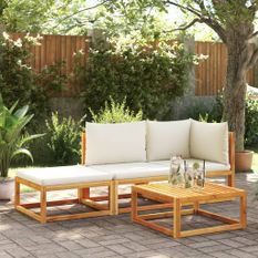 Salon de jardin avec coussins 3 pcs bois massif d'acacia