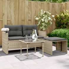 Salon de jardin avec coussins 3 pcs gris clair résine tressée