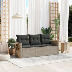 Salon de jardin avec coussins 3 pcs gris clair résine tressée