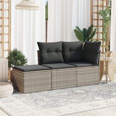 Salon de jardin avec coussins 3 pcs gris clair résine tressée