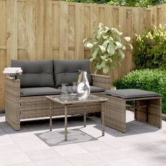 Salon de jardin avec coussins 3 pcs gris résine tressée