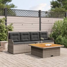 Salon de jardin avec coussins 3 pcs gris résine tressée