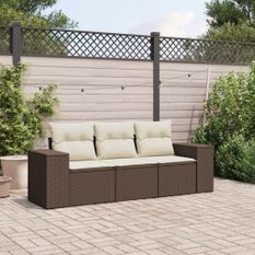 Salon de jardin avec coussins 3 pcs marron résine tressée