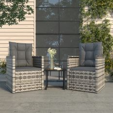 Salon de jardin avec coussins 3 pcs résine tressée gris