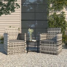 Salon de jardin avec coussins 3 pcs résine tressée gris