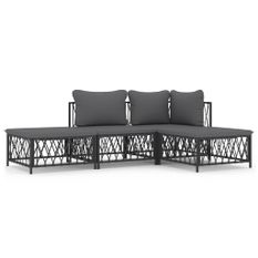 Salon de jardin avec coussins 4 pcs anthracite acier