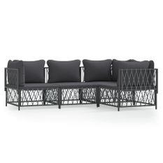Salon de jardin avec coussins 4 pcs anthracite acier