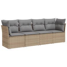 Salon de jardin avec coussins 4 pcs beige résine tressée