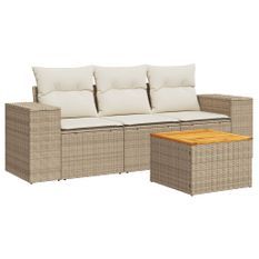 Salon de jardin avec coussins 4 pcs beige résine tressée