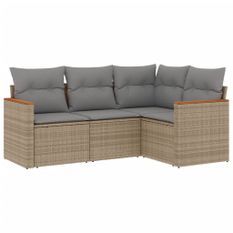 Salon de jardin avec coussins 4 pcs beige résine tressée